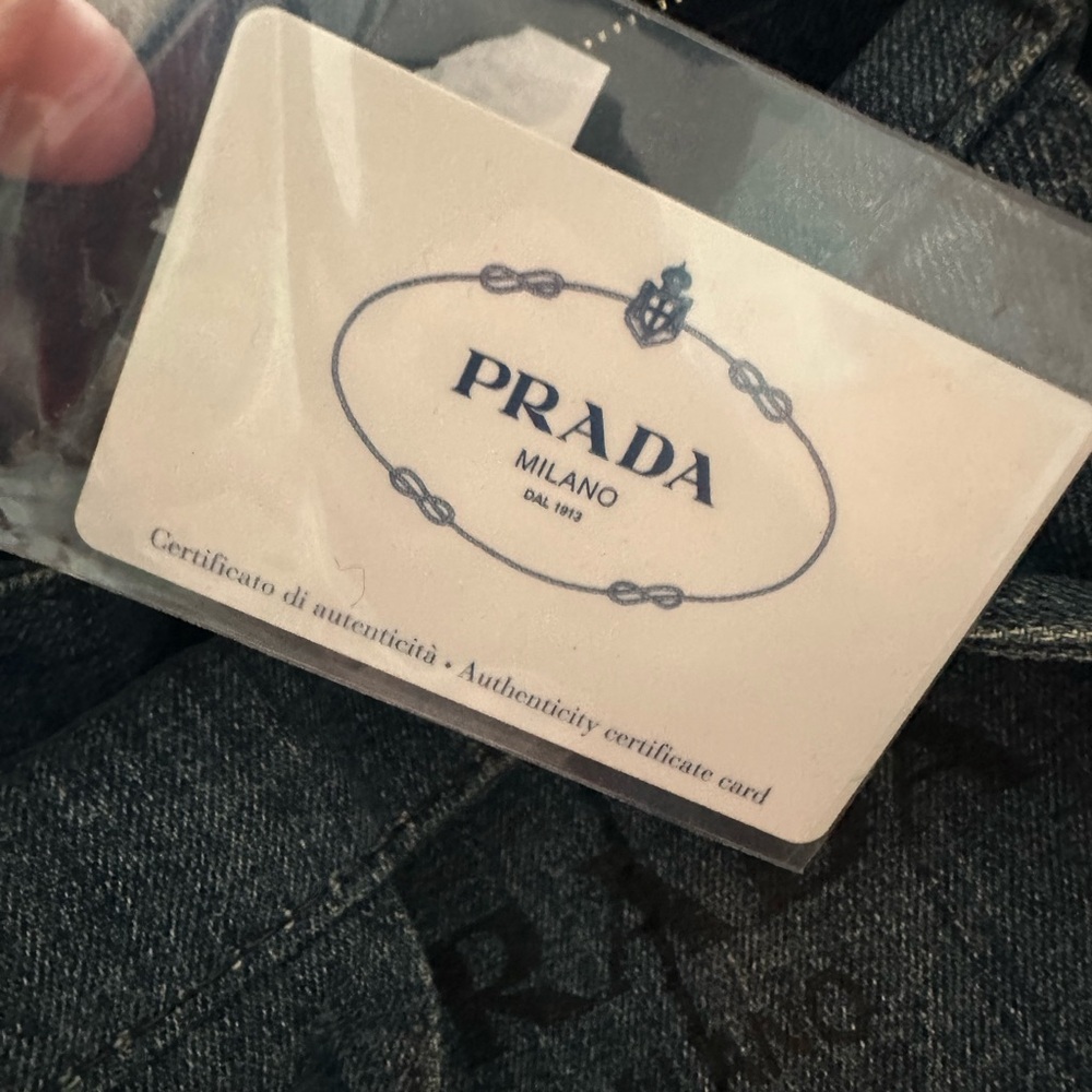 Prada Canapa Denim Tote Bag in Dark Blue with Logo - Picture 14 of 14